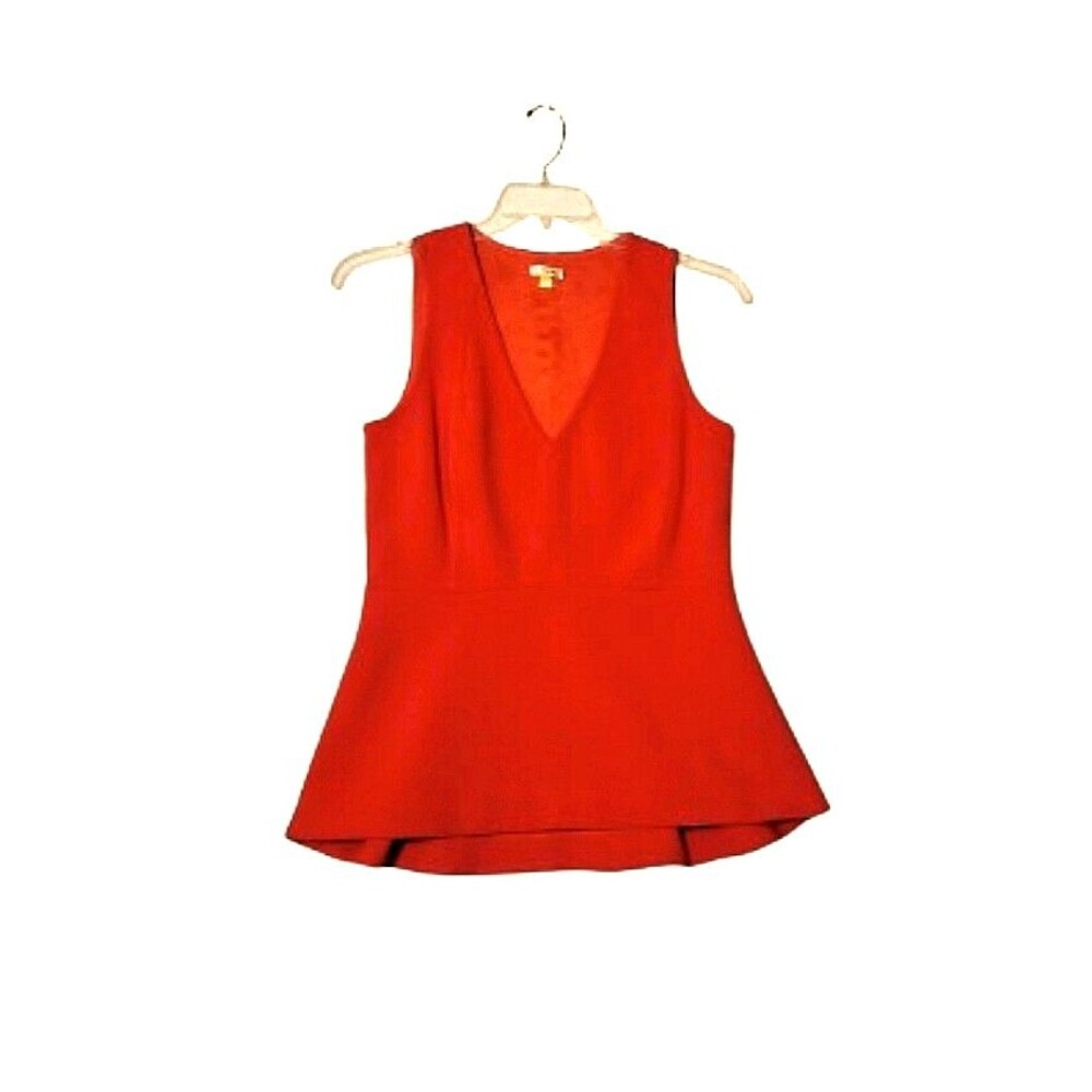 Anthropologie LEIFSDOTTIR Orange Hara Peplum Top Sz 8 Sleeveless V Neck - Picture 2 of 9